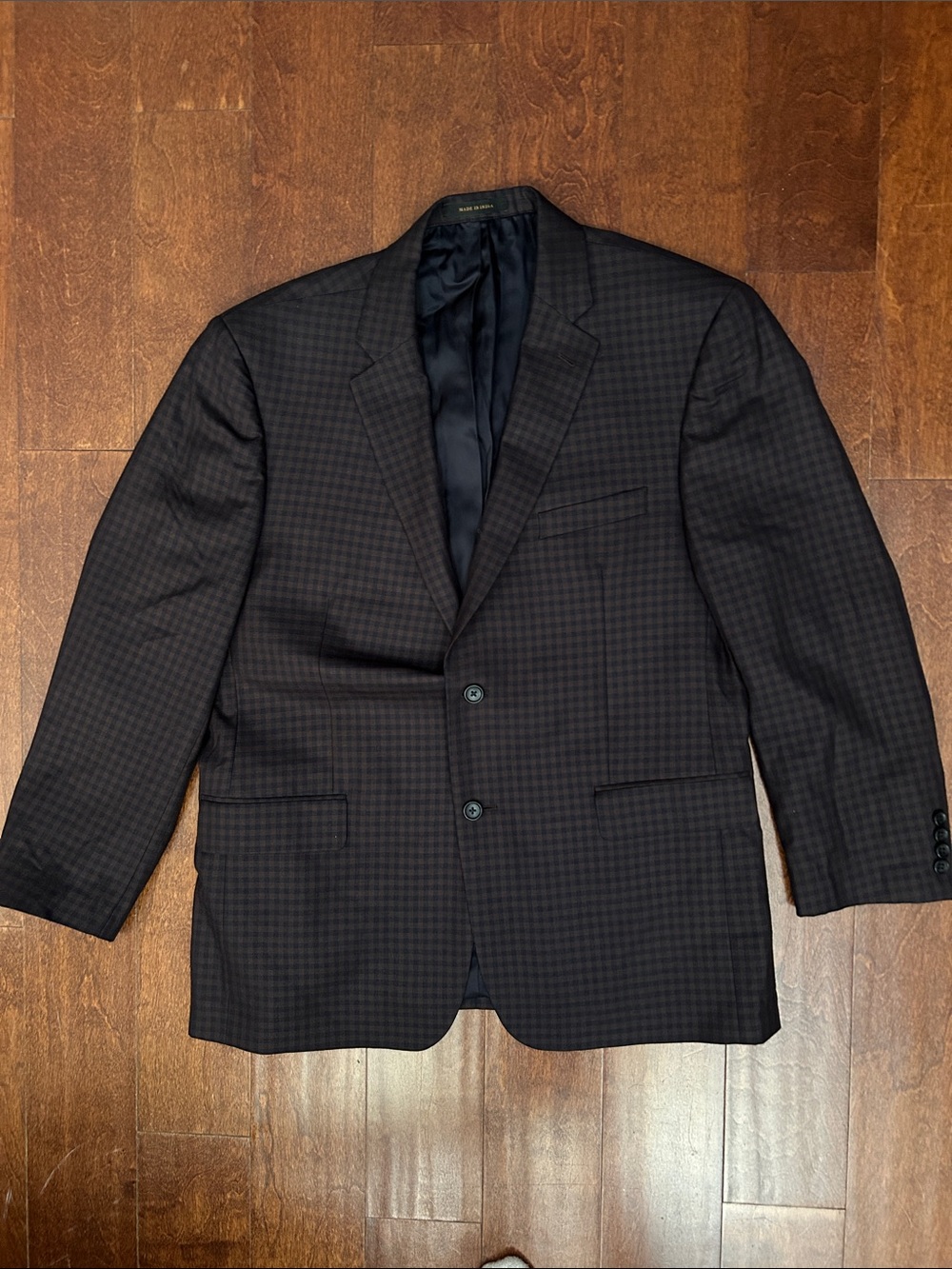 Jos. A. Bank Reserve Silk and Wool Dark Brown and Black Checked Blazer, Size 44R